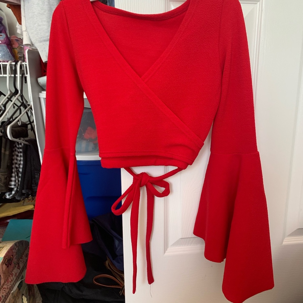 NWOT Boutique Red Wrap Around/ Tie crop top